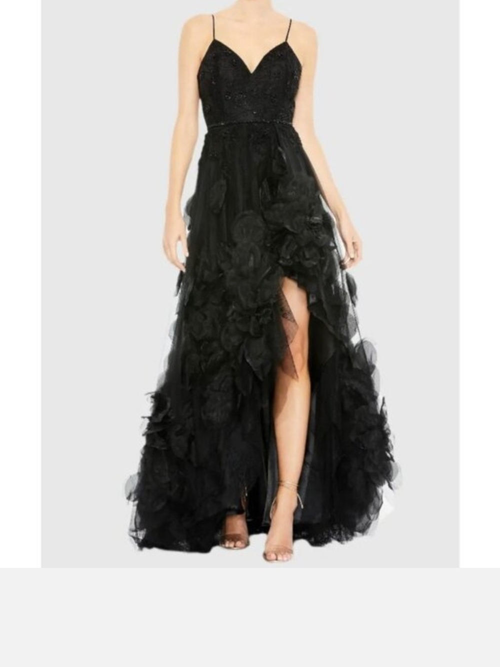 NWT Mac Duggal Style 11293 Black High-Low Floral Appliqué Evening Gown